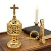 Antique Design Metal Fragrances Burners With Crosses Lid Frankincense Incenses Stove For Spiritual Use Home Church