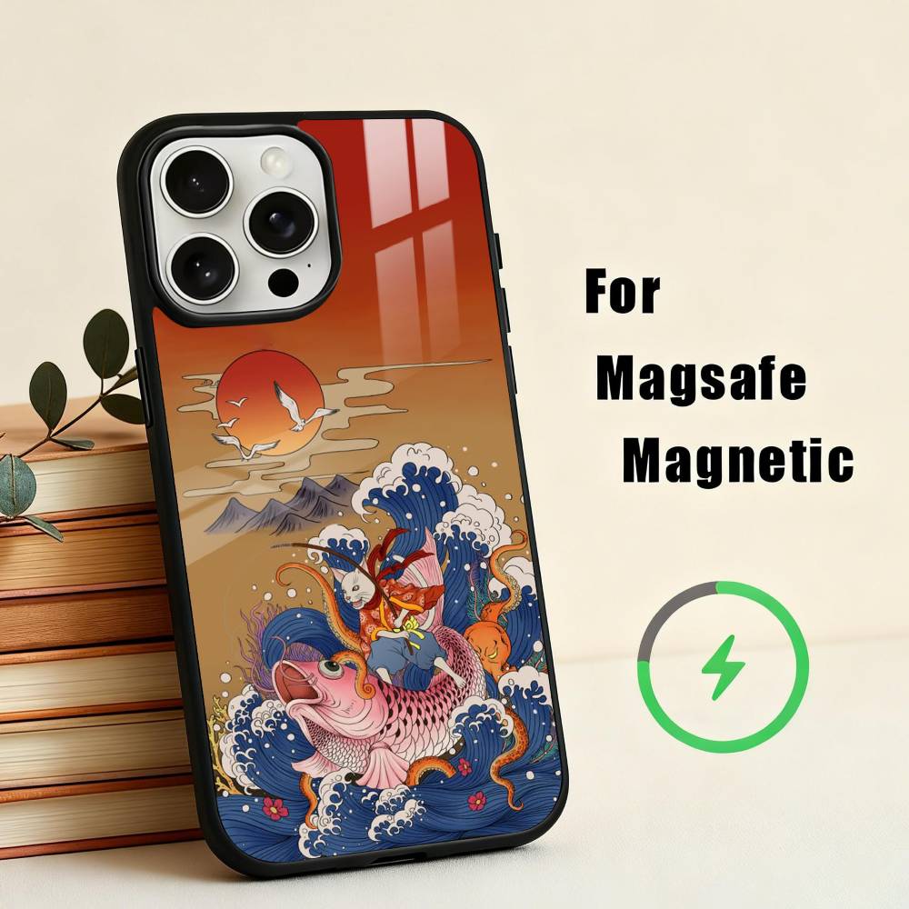 J-Japan Ukiyo-e S-Samurai Sea Phone Case For iPhone 17,16,15,14,13,12,Plus,Pro,Max for Magsafe Magnetic Wireless Charging