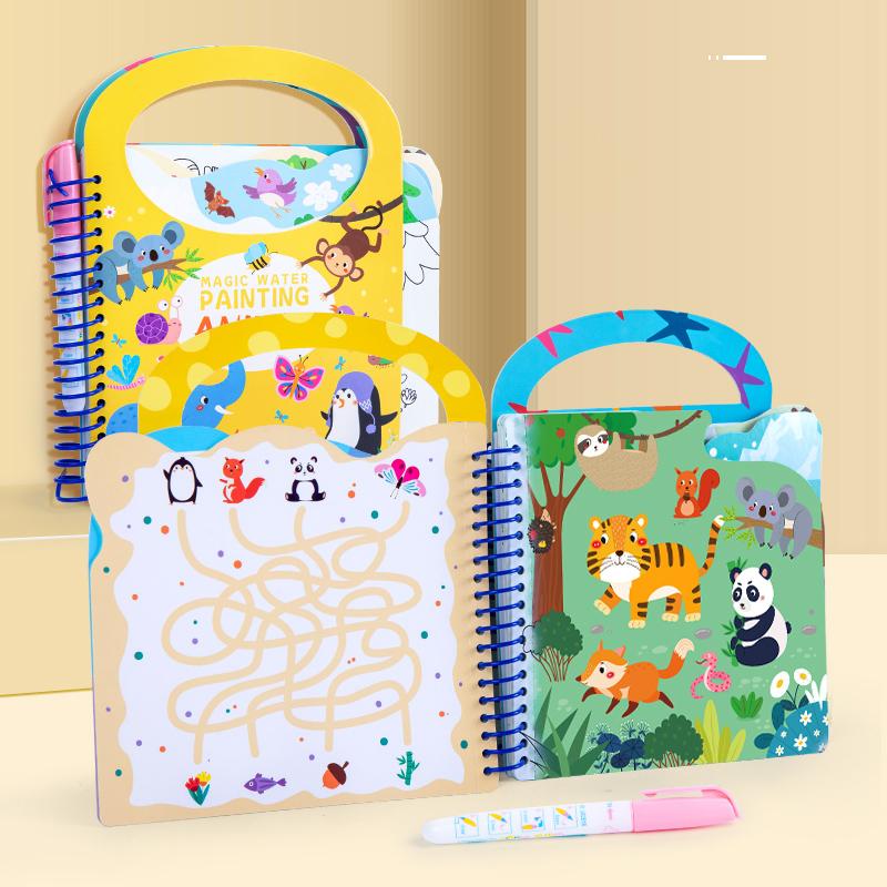Children Early Education Toys Magical Book with Pen Water Drawing Montessori Toys Gift Reusable Coloring Book Magic Drawing Book