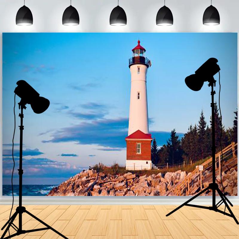 Marine Lighthouse Sailboat Theme Photography Background Wall Decor Romantic Healing Backdrops Portrait Photo Studio Props LH-09