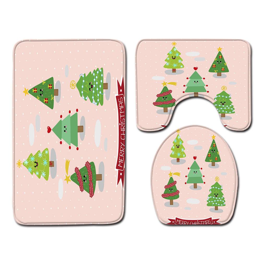 Christmas Bathroom Floor Mat Toilet Three-Piece Set