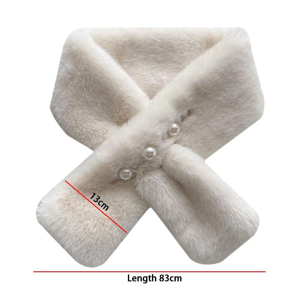 Solid Color Neckerchief Pearl Cross Scarves New Plush Scarf  Women