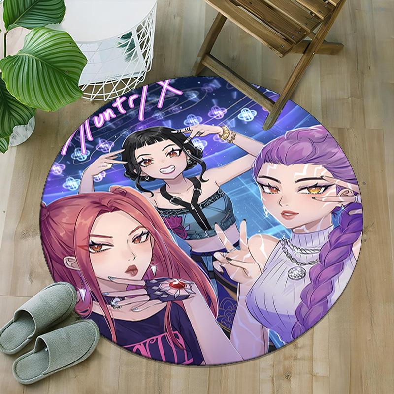 1pc KPop Demon Hunters15 Print Round Carpet Chair Round Carpet Suitable for Bedroom Living Room Home Decorative Carpet
