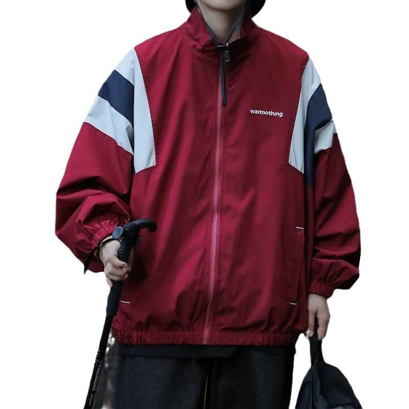 Outdoorjacke mit japanischem Farbblock-Muster und Stehkragen für Herren – Retro, trendig und lockere Passform.