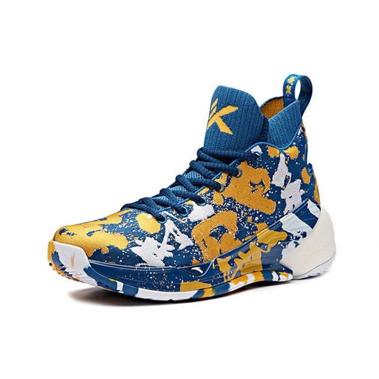 Anta KT4 Thompson Warriors Home Slip Resistant Lightweight High Top Basketball Shoes Men Basketball Shoes Blue Yellow 11911101-15