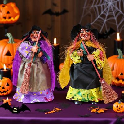 Yousheng Halloween Witch Ornaments Spooky Witches Figures with Broomsticks Desktop Statue for Haunted House Party Decor