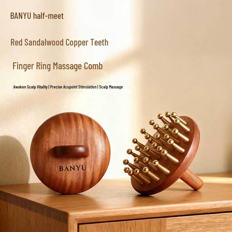 Red Sandalwood & Olive Wood Copper Teeth Massage Comb