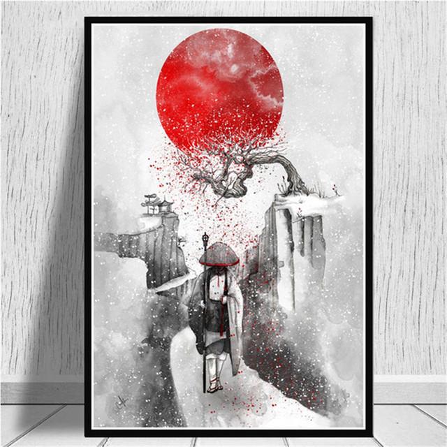 Žhavý japonský zenový inkoust Bonsa Bushido Samurai Kanji Malba na plátně Plakát a grafika Nástěnná malba pro domácí dekoraci Bez rámu