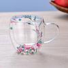 High-value Double-layer Glass Cup with Real Dried Flowers - Heat-resistant with Handle for Tea, Coffee, or Milk.