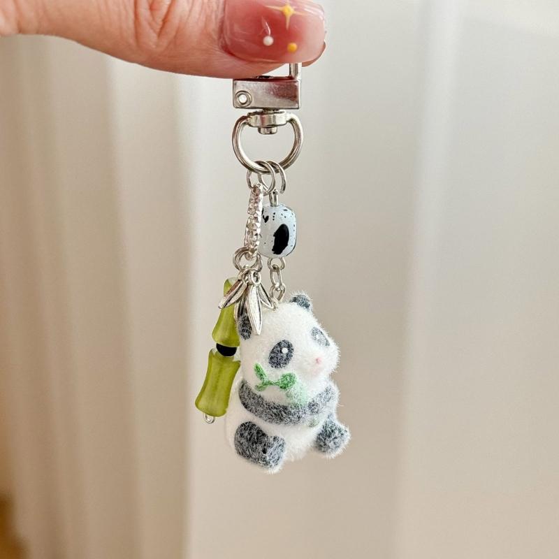 Cute Panda Shaped Bamboo Keychain Phone Lanyard Lightweight Portable Accessory Bag Phone Decoration For Kids Adults