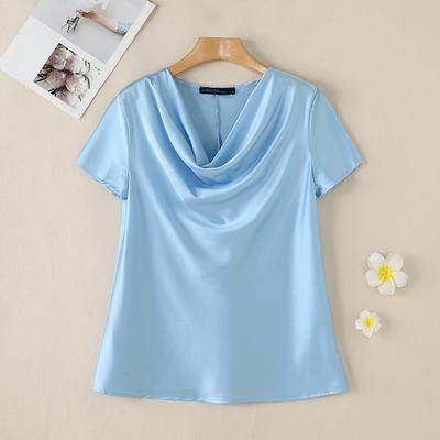 T-shirt a maniche corte camicetta casual allentata tinta unita camicetta in raso moda estiva da donna