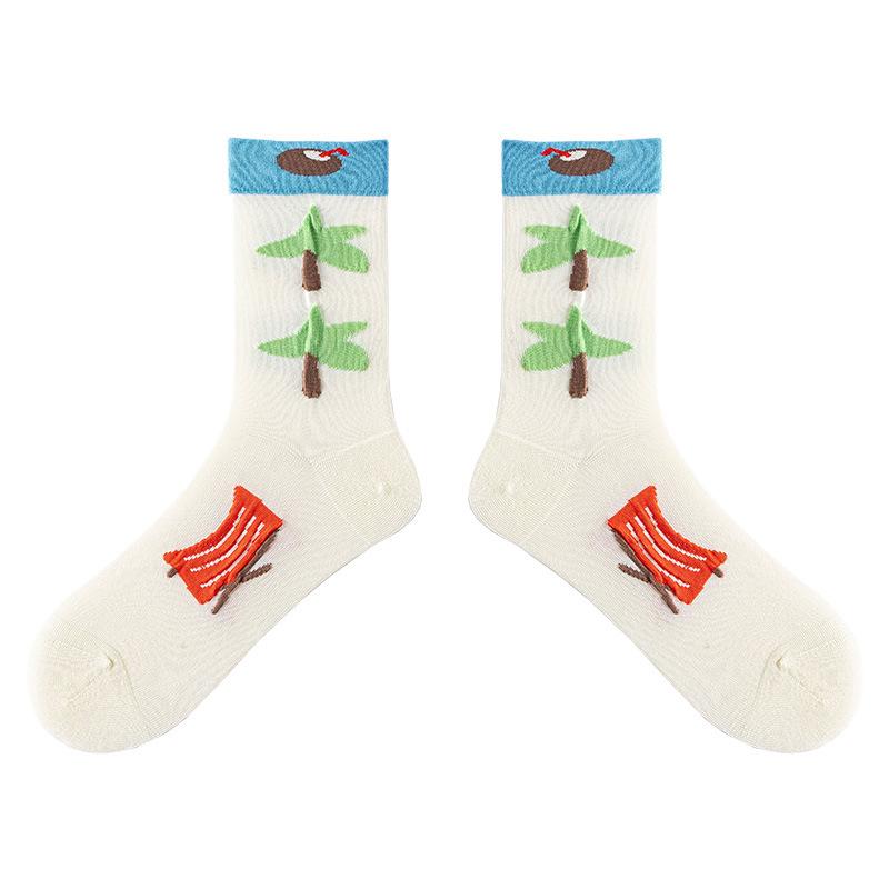 

Mid-calf Socks Featuring Cute Cartoon Illustrations for Couples, Suitable for Summer. 1 pair