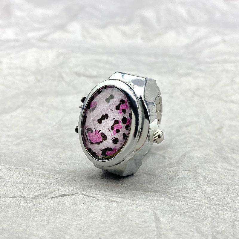 Finger Ring Quartz Watch Charm Opal Inlay Stainless Steel Elastic Band