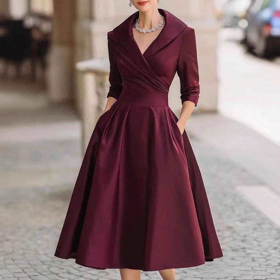 Elegant Satin Long Sleeve Belted Dress - Viral Style