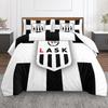 LASK Linz 1908 Crest 3 Piece Bedding Set, Black White Striped Shield Soccer Emblem Duvet Cover Set for Austrian Football Fan Bedroom Gift