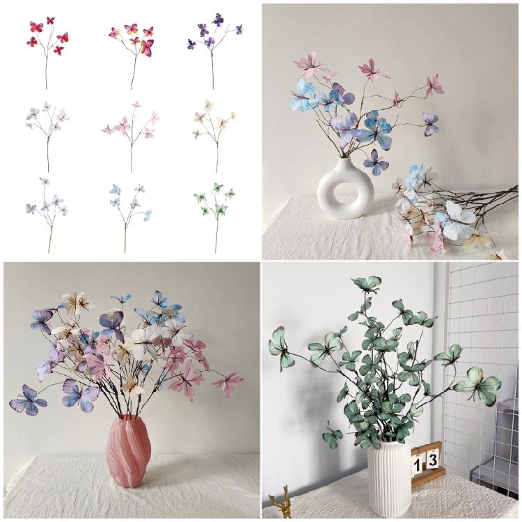 2pcs Faux Dried Branch Decoration Silk Butterfly Blooms Indoor Party Supplies Flower Displays Set Safe to Child