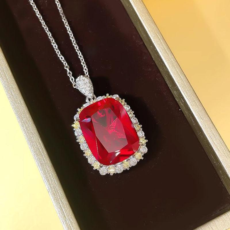 European and American Luxury Ruby Red Corundum Zircon Sets Pendant Necklaces Drop Earrings Banquet Wedding Rings For Women