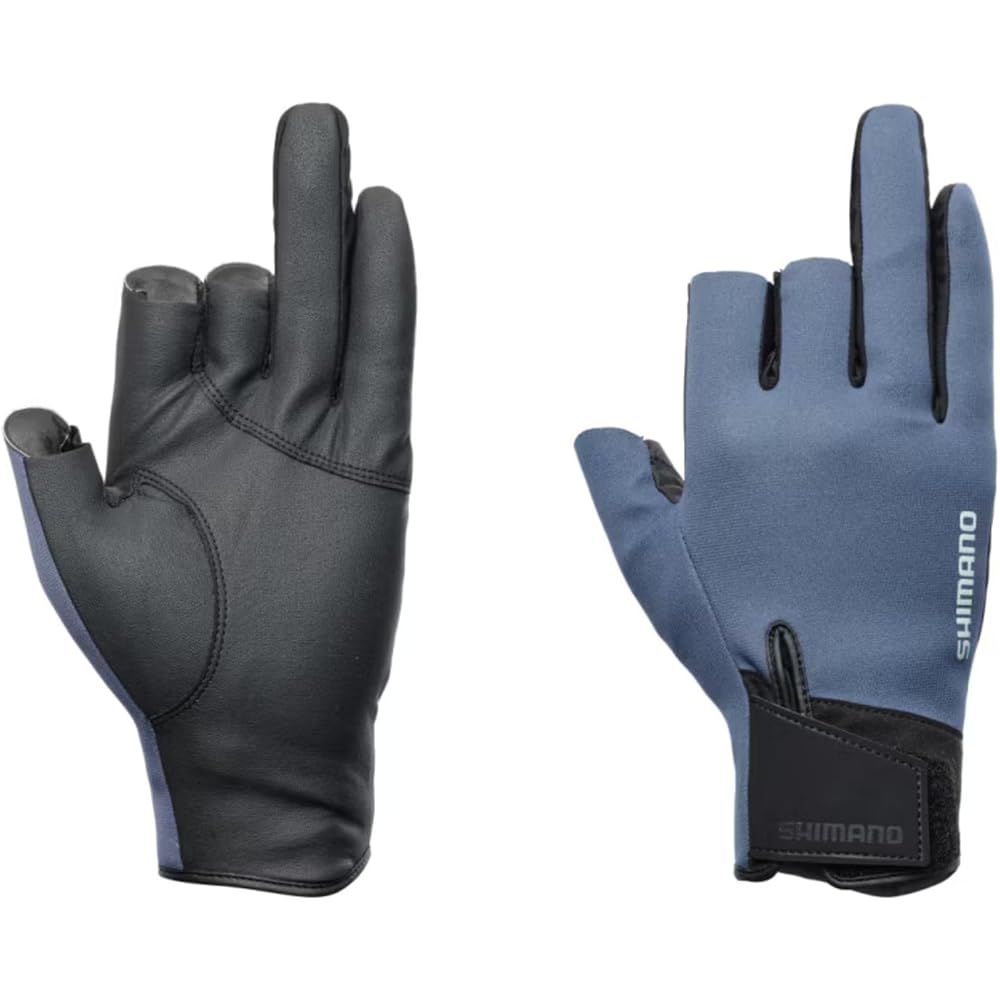 Shimano Titanium Alpha Gloves 3-Finger Cut Blue Gray Size M
