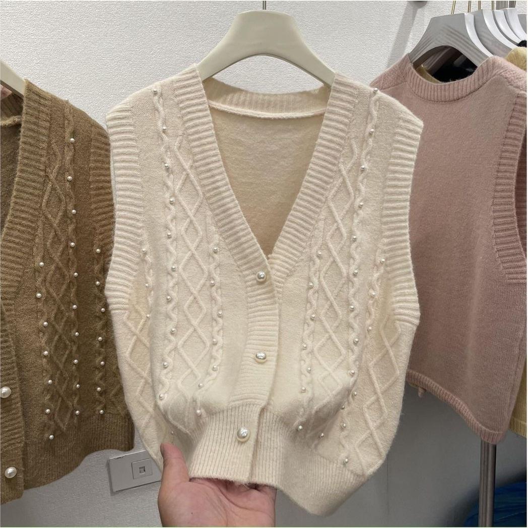 

Весенне-осенний женский вязаный кардиган-жилет с V-образным вырезом, женская верхняя одежда, маленькая майка M