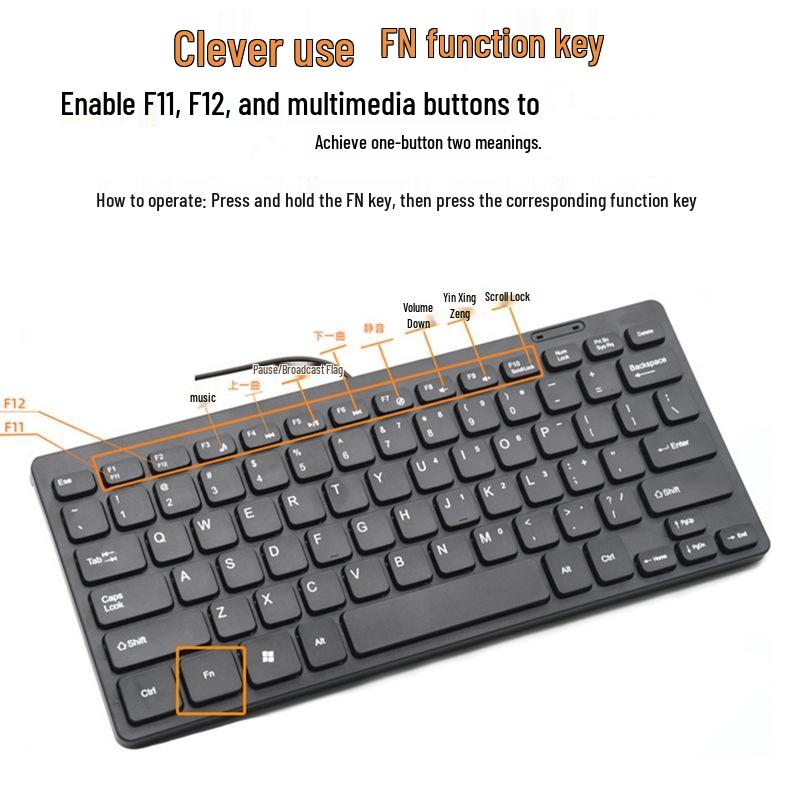 K1000 Thin Wired Multimedia Keyboard with No Logo - Chocolate Design for Laptops
