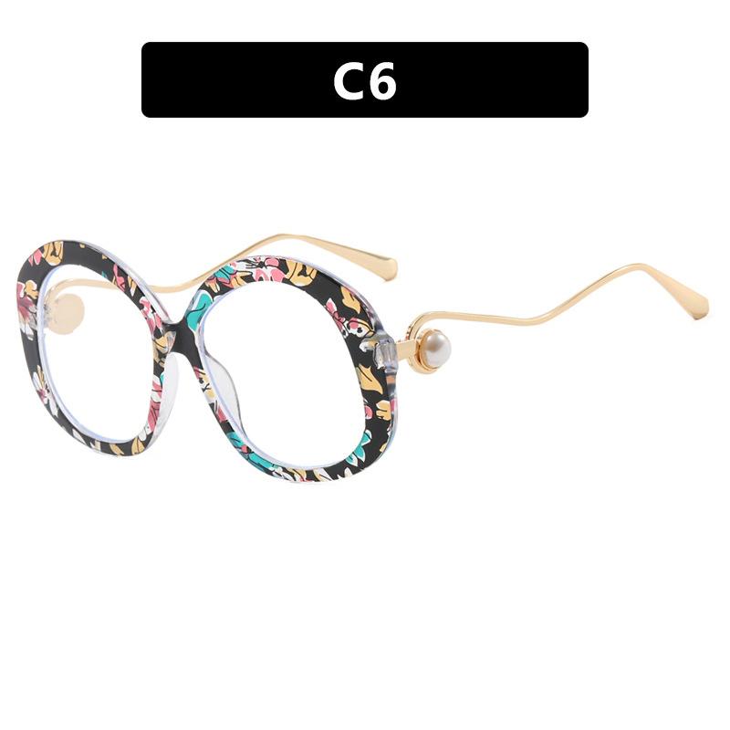Y2K Vintage Oversized Round Sunglasses UV400 Punk Luxury Brand Designer Pearl Metal Wave Leg Shades for Women Men