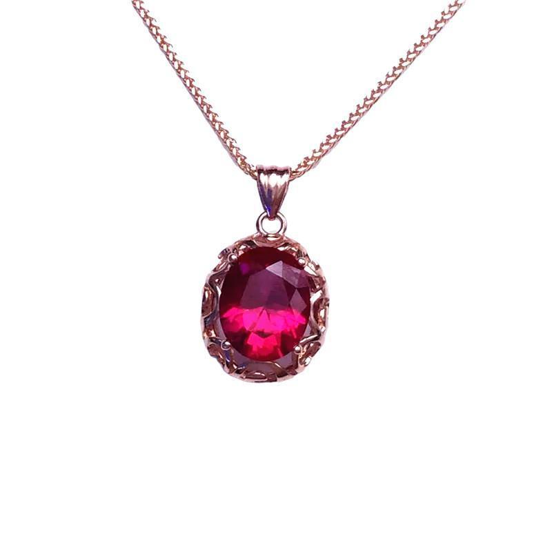 Purple Gold Inlaid Oval Redstone Egg Surface Pendant Rose Gold Plated Premium Colored Gold Necklace