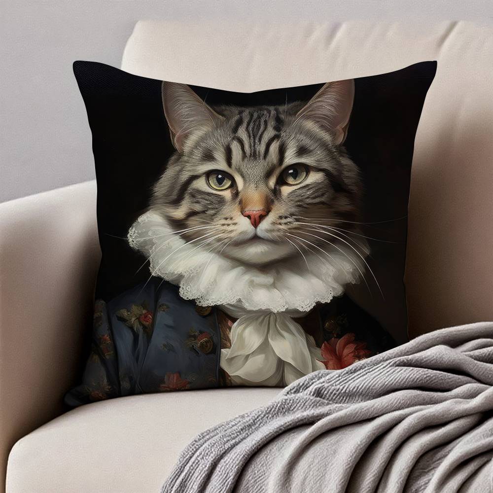 Renaissance Königliche Katze Lustiger Kissenbezug Anti-Hausstaubmilben Unsichtbarer Reißverschluss Sofa Bett