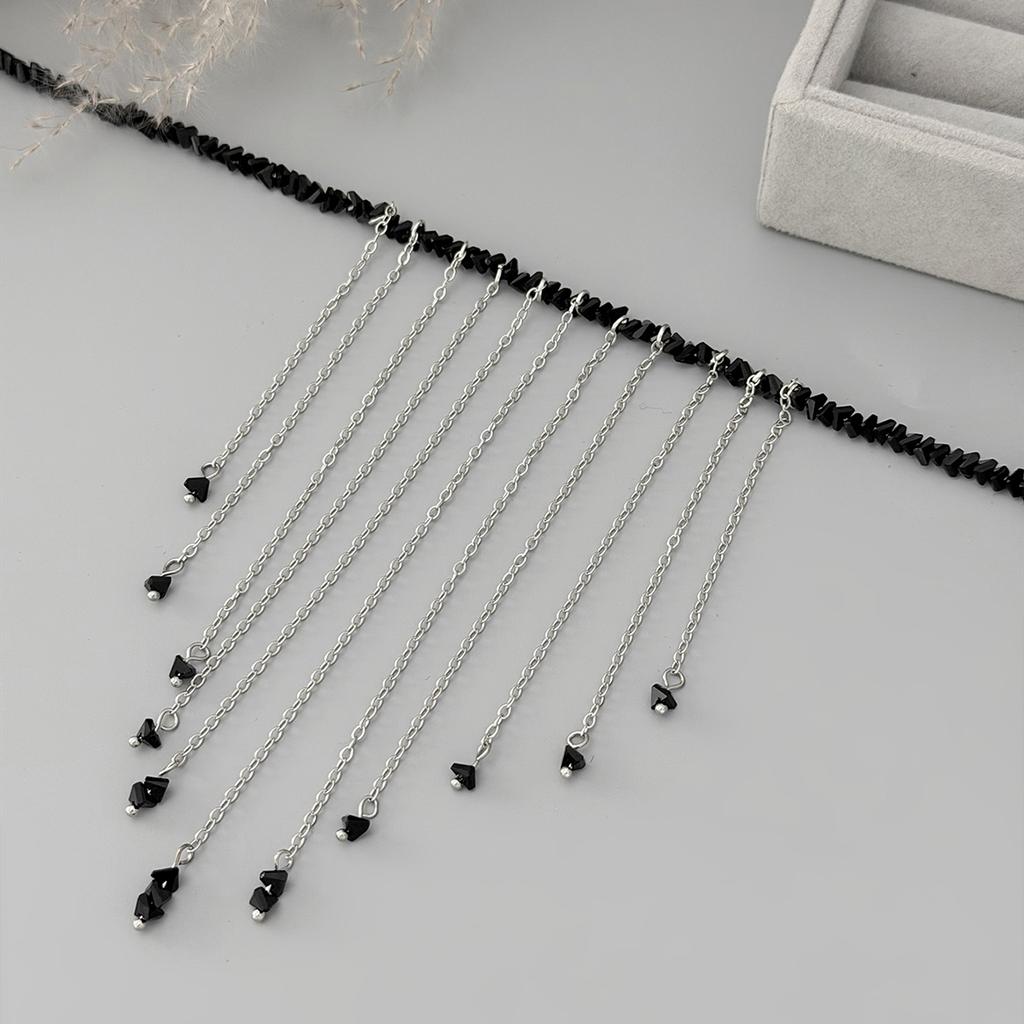 Salircon Personalized Irregular Tassel Pendant Necklace for Women Trendy Black Crystal Beaded Clavicle Chains Party Jewelry New