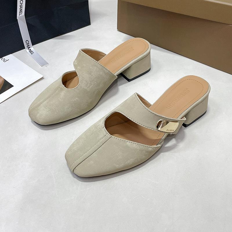 

Новый темпераментный полусапожки на среднем толстом каблуке женские Мэри Джейн ленивые сандалии 39 абрикосовый