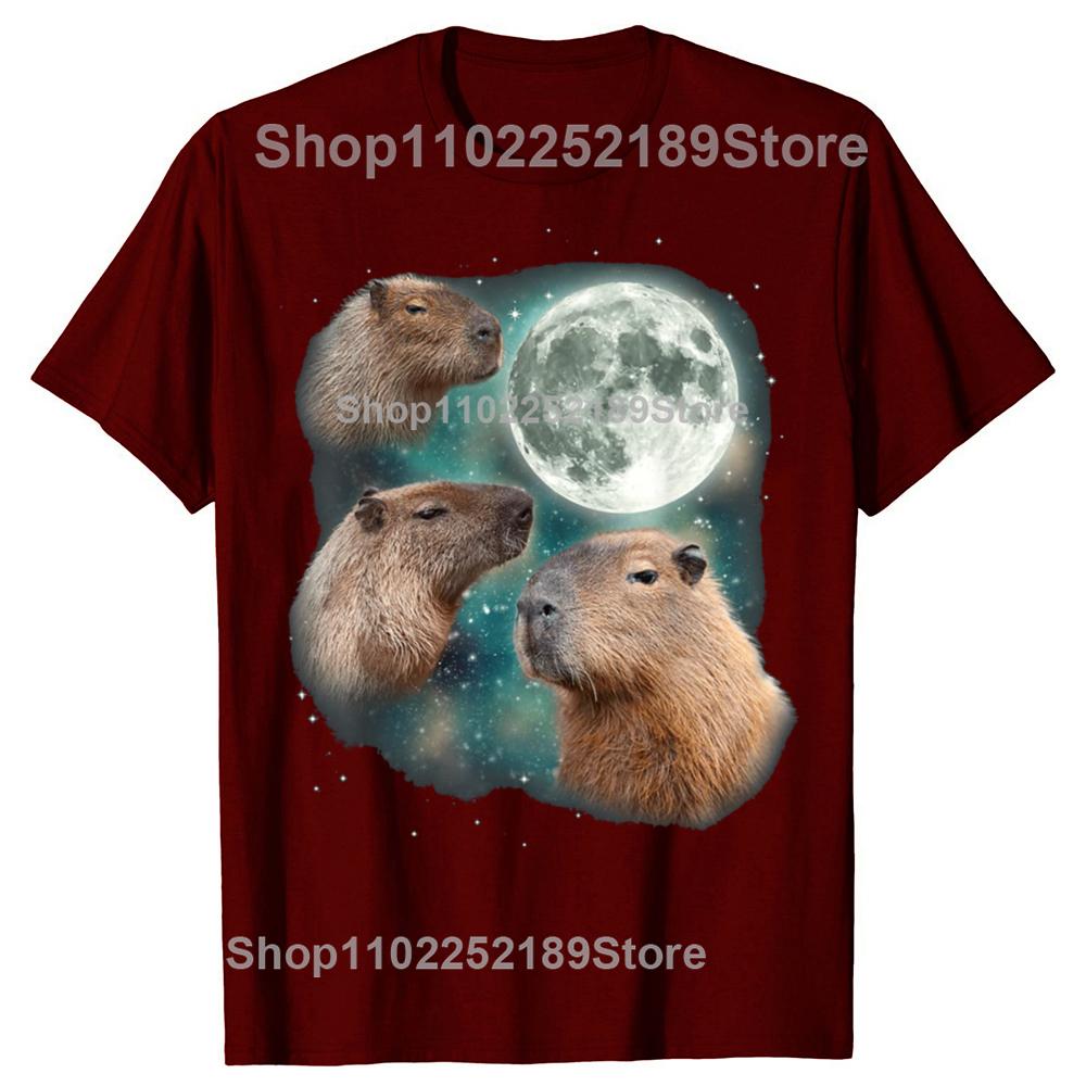 3 Capybara Moon Weird Howling T Shirt Funny Cute Animal Unisex Classic Short Sleeves Tee Shirt Fashion Casual Streetwear Tops