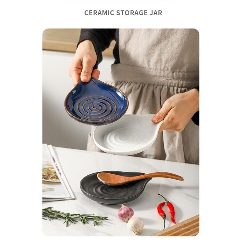 Stove Side Spoon Rest Dish for Home Cooking, Plain Look Rest with Ridged Middle and Sauce Saving Tip for Counters