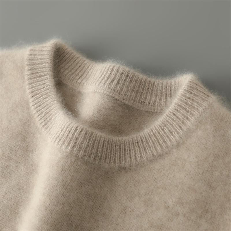 Herren-Pullover aus reiner Wolle, dick, mit Rundhalsausschnitt für Herbst/Winter - Lässig, Warme Strick-Basisschicht