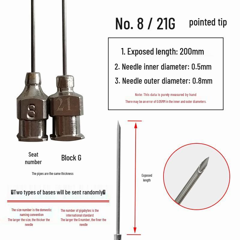 200mm Precision Stainless Steel Dispensing Needle with Pointed and Flat Tips