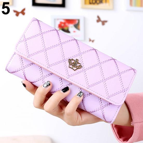 

Женский кошелек-клатч из искусственной кожи с узором ромба и короны, длинный кошелек фиолетовый