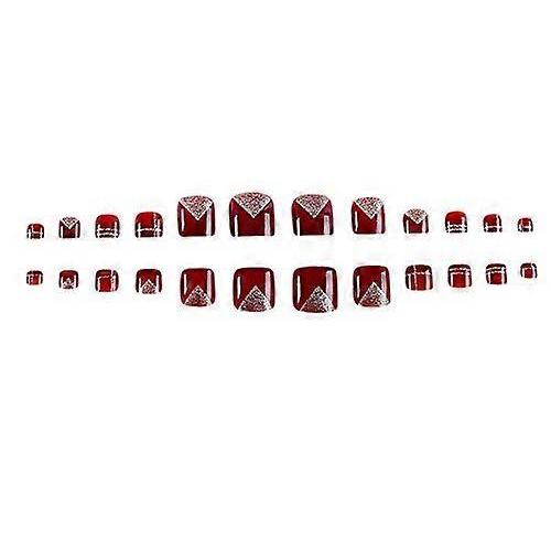 24pcs Square Full Cover False Toenails Set Glitter Acrylic Fake Toenails for Women with Adhesive
