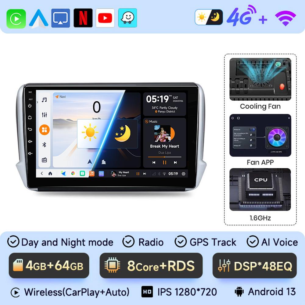 JIUYIN Android 13 Car Radio For Peugeot 2008 208 2012 - 2018 Wireless CarPlay  Auto Car Intelligent Systems No 2 Din 2din DVD