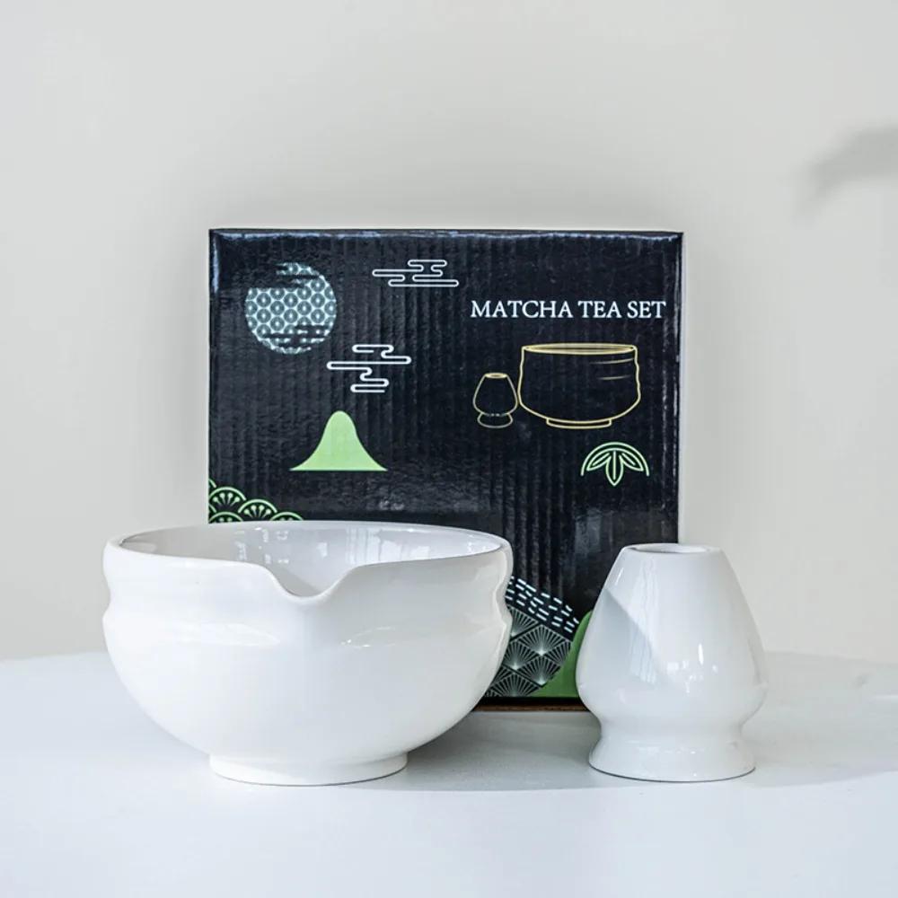 New Ceramic Matcha Bowl with Pouring Spout Reusable Matcha Making Kit Gradient Color Matcha Whisk Holder Tea Lovers