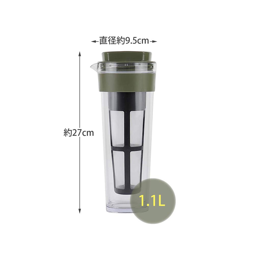Takeya Chemical Industry Slim Jug II with Tea Up To Can Be Placed Wide Mouth for Easy Fits In the Front of a Door Pocket 1.1L Strainer, Heat-Resistant