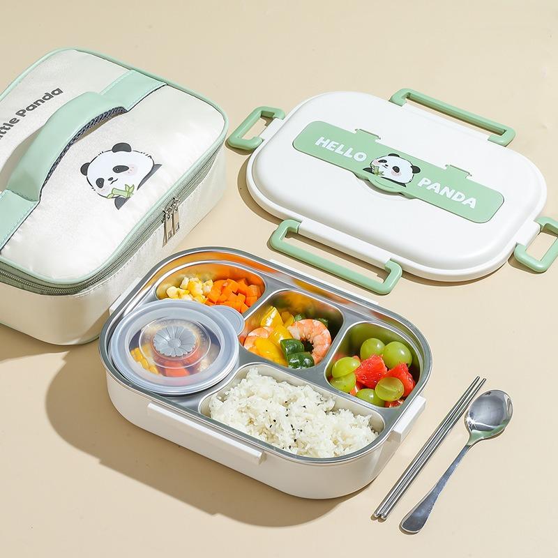 Panda Compartment Lunch Box 304 Stainless Steel Insulation Bento Box for Student Portable Seal Food Containers for Office Worker