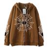 Spring and Autumn Women's Fashion Spider Web Printed Hooded Casual Jacket