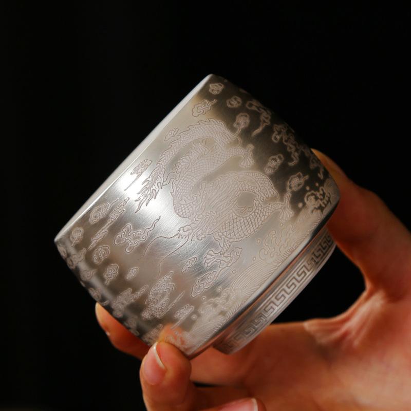 999 Vergoldetes Silber Drache und Phönix Handgefertigt Reiner Jade Keramik Geschenkbox Kung Fu Tee Set Haushaltsgebrauch Meistertasse