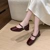 Fashion Retro Red Shoes Women Thick Heels Ankle Buckle Lolita Shoes Woman Student French Square Heel Shallow Mouth Single Shoe