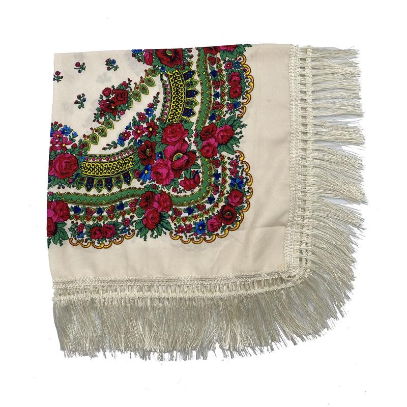 Xinjiang Print Tassel Shawl: Ethnic Floral Scarf for Dust and Sun Protection