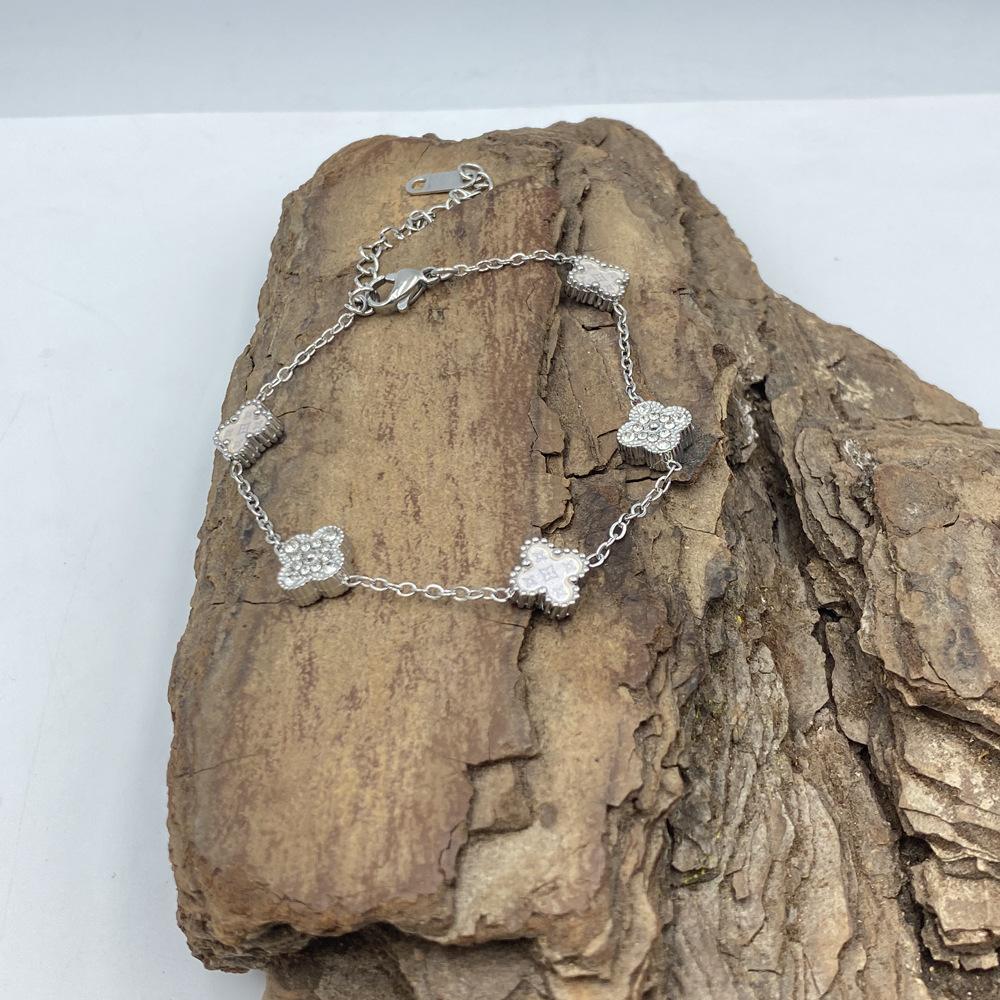 

Браслет из титановой стали 9 мм с четырёхлистным цветком, 5 цветков, узор «звезда», браслет «счастливый четырёхлистный клевер»