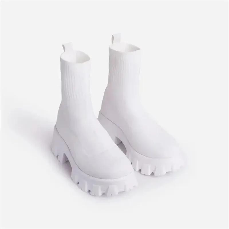 Fashion Women Boots White Platform Boots for Winter Autumn Botas Femininas Socks Ankle Boots Platform Shoes Women Heels Botines Mujer