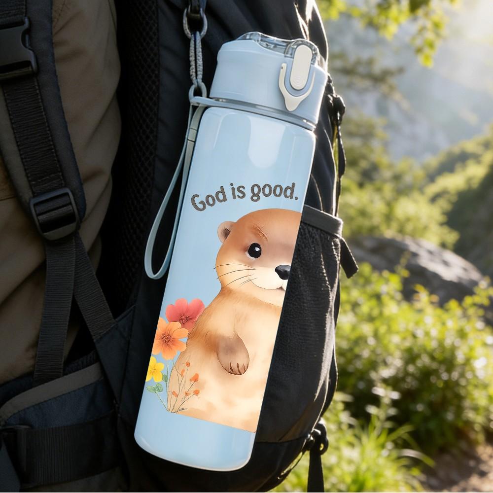 1PC Flower Baby Otter 750ml Color Plastic Sports Water Bottle Leakproof Flip Straw Lid Suitable for Sports Office Home Use