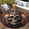 1pc Skull Pattern Round Area Rug Non Slip Applicable To Bedroom Living Room Coffee Table Floor Mat Office Area Floor Mat Carpet