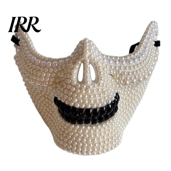 Diamond Skull Half Mask Halloween Face Mask, Rhinestone Punk Knight Masquerade Prop Resistant Bending Skeleton with Adjustable Straps, Lightweight