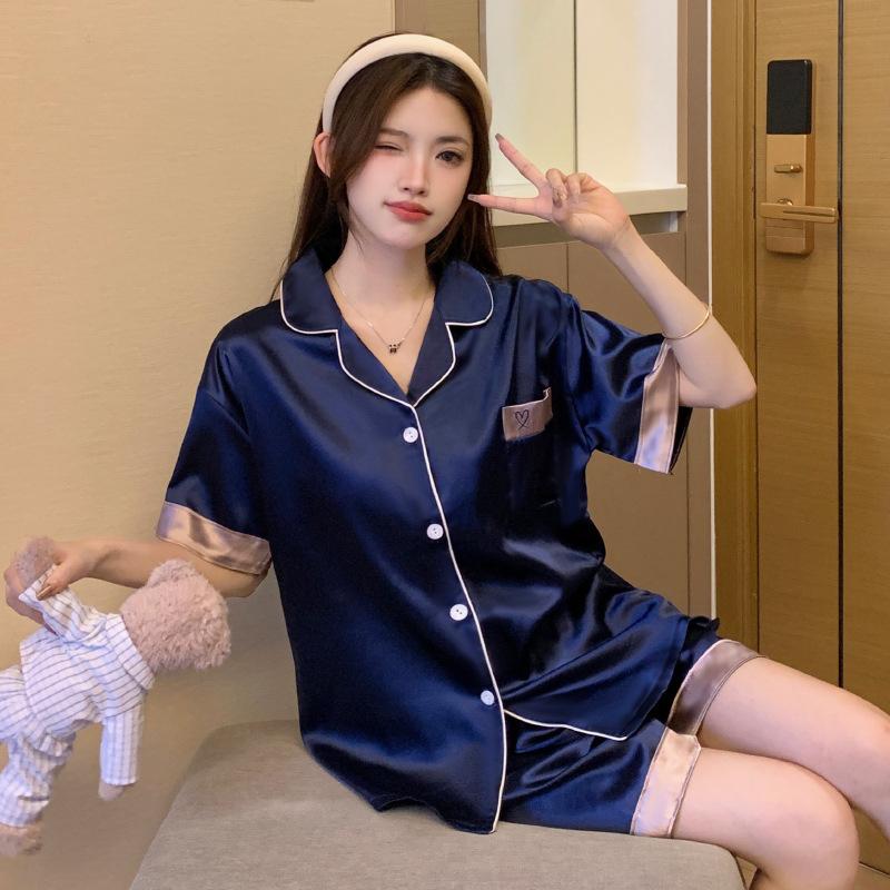 High-End Simulation Silk Women Can Wear Casual And Comfortable Short-Sleeved Loungewear Pajamas In Summer