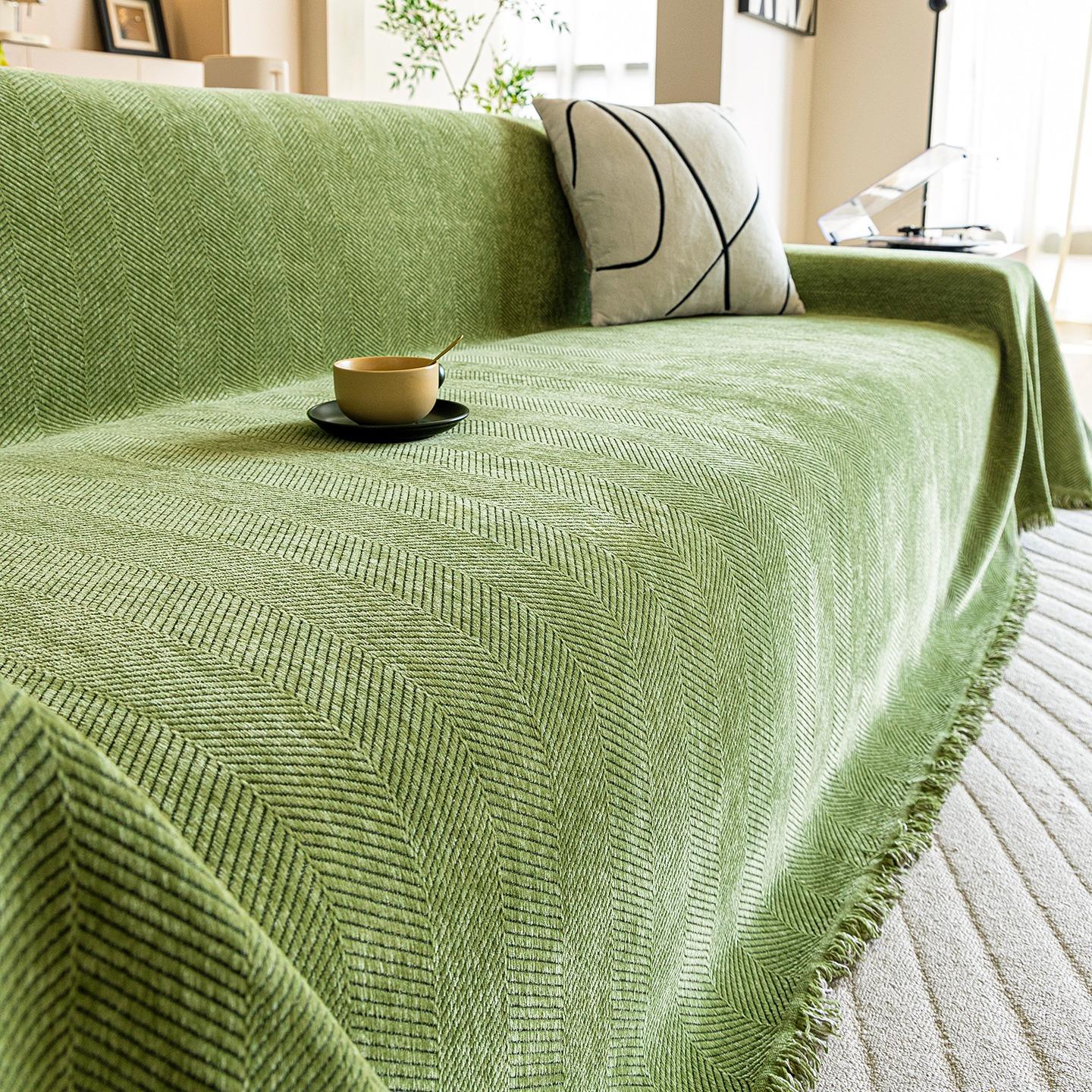 

Simple Modern Herribone Jacquard Chenille Sofa Towel with Fringes All-Season Sofa Throw Blanket - Premium Home Decor Sofa Cover 180x130cm